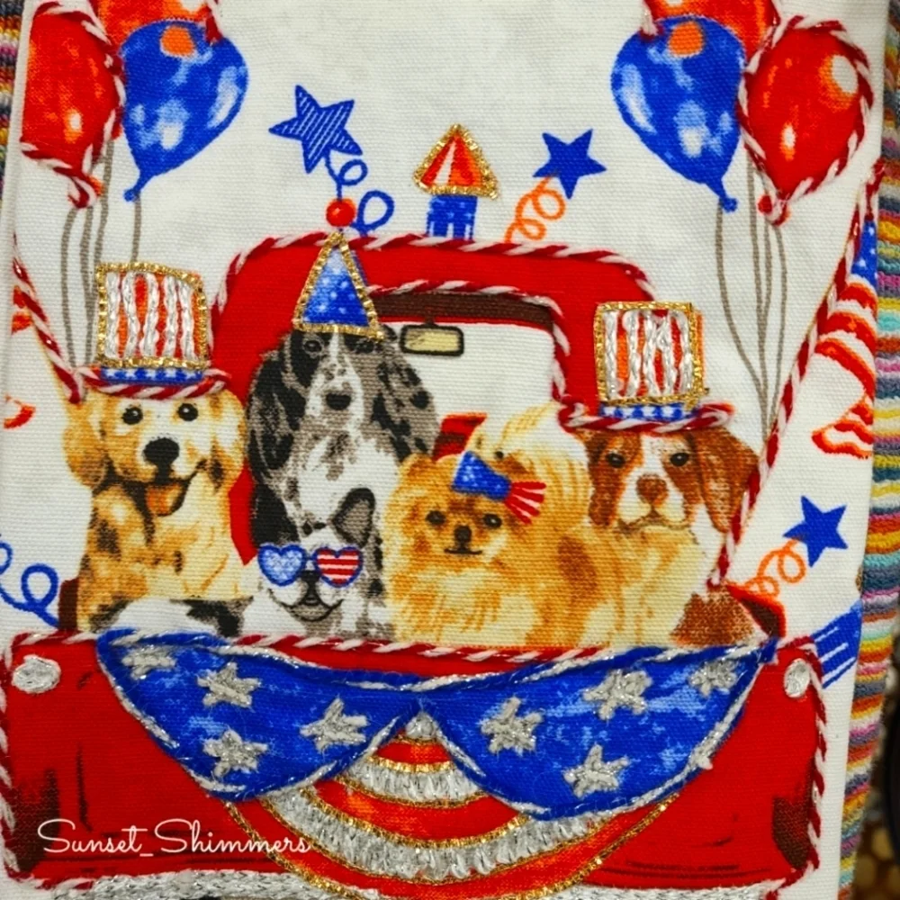 2pc Patriotic Dogs Red Truck July 4th Kitchen Tea Towel Set Stars & Stripes NEW